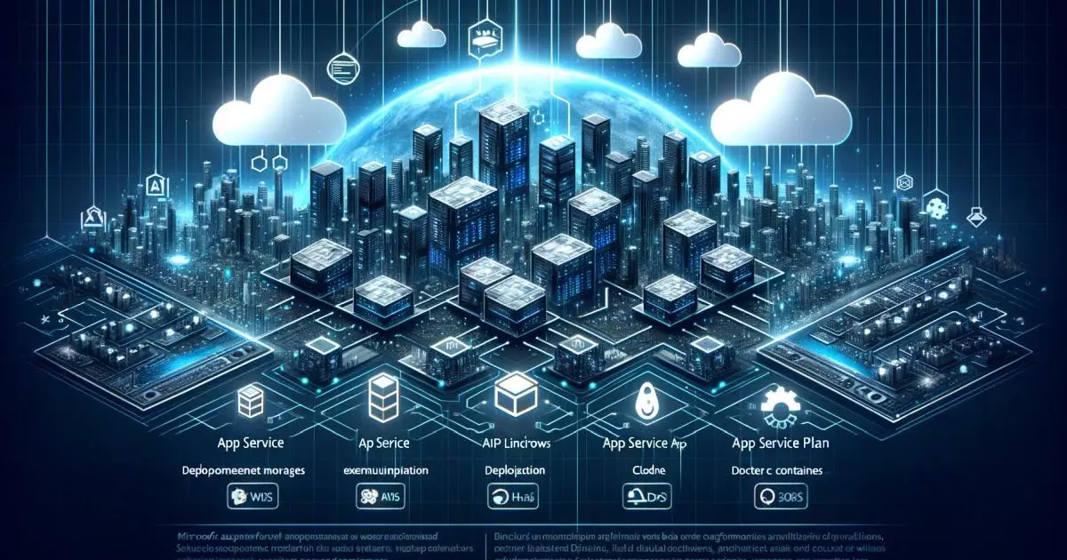 A wide banner image showcasing the concept of deploying websites on Microsoft Azure App Service The image should illustrate a digital landscape with