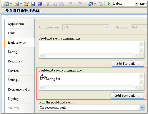 Visual Studio -> Project Property -> Build Events -> Post-build event command line