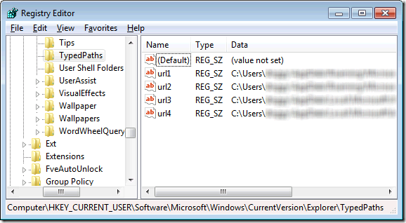 HKEY_CURRENT_USER\Software\Microsoft\Windows\CurrentVersion\Explorer\TypedPaths