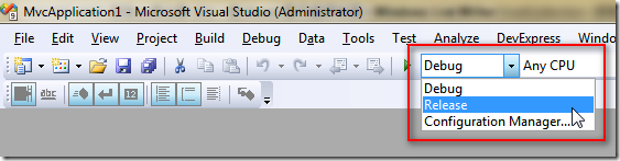 切換 Solution Configurations 即可套用不同的 MvcBuildViews 設定