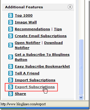 Bloglines - Export Subscription