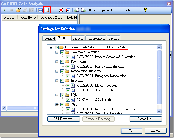 CAT.NET Code Analysis - Settings