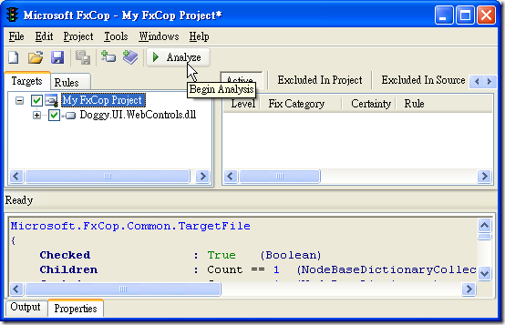 Microsoft FxCop - Targets - Begin Analysis