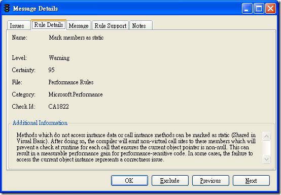 Microsoft FxCop - Message Details - Rule Details