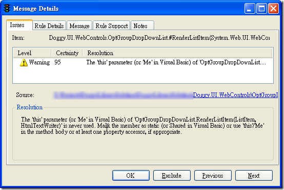 Microsoft FxCop - Message Details - Issues