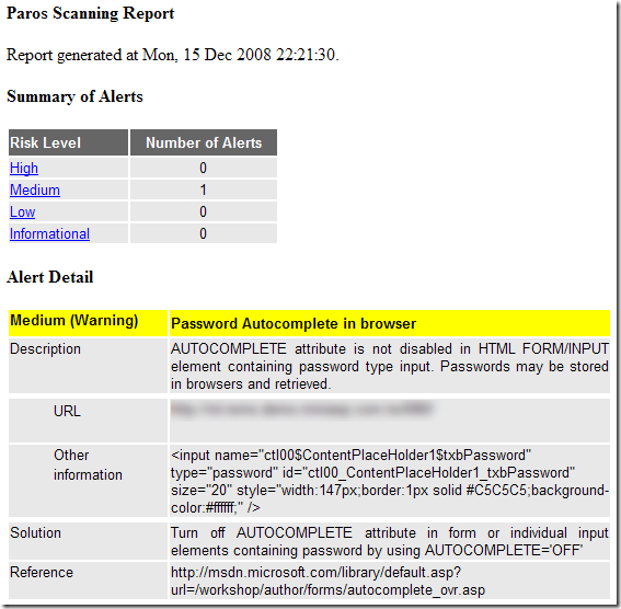 Paros Scanning Report