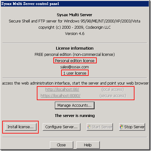 Sysax Multi Server control panel Sysax Multi Server control panel