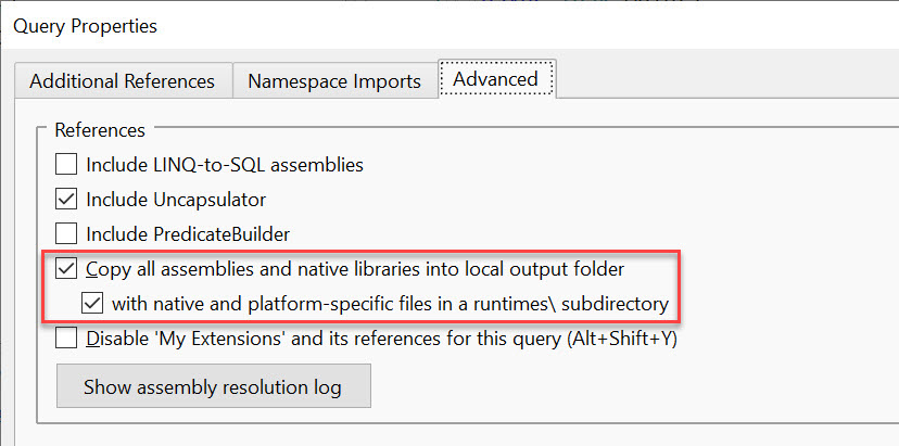 Query Properties > Advanced