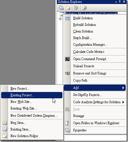 Add Existing Project from Visual Studio