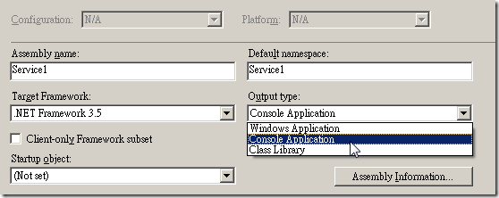 Project Properties - Output Type: Console Application