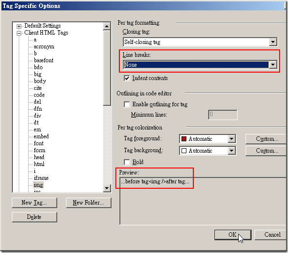 Client HTML Tags –> img  –> Line breaks –> None