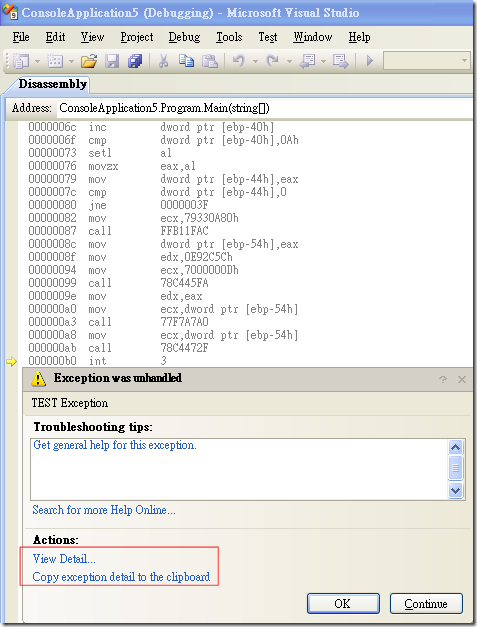 Visual Studio - Debugging - Disassembly