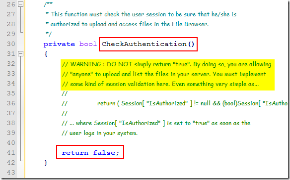private bool CheckAuthentication() private bool CheckAuthentication()