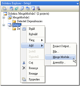 Setup Project -> Add -> Merge Module