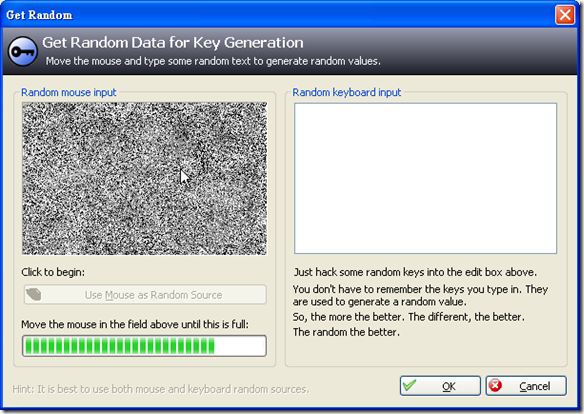 KeePass Password Safe - Create New Password Database - Get Random Data for Key Generation