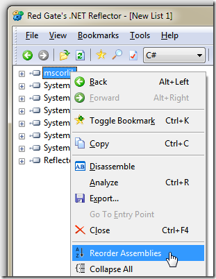 Red Gate's .NET Reflector :: Reorder Assemblies