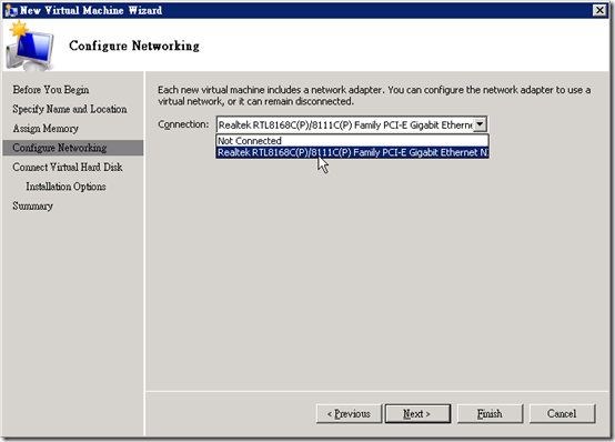 Hyper-V :: 執行 :: New :: Virtual Machine :: Configure Networking
