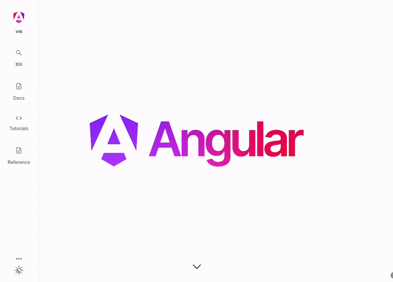 Angular.dev 首頁動畫的螢幕錄影,展示一個新的多彩徽標,其中有一個漸變的粉紅色、紫色和紅色字母 A