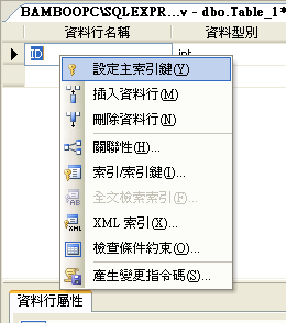 設定主索引鍵(Y)