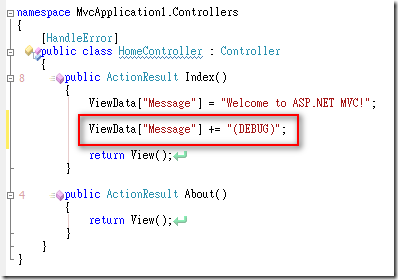 ViewData["Message"] += "(DEBUG)";