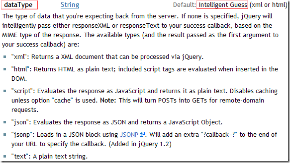  jQuery.ajax( options ) - dataType - Intelligent Guess
