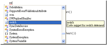 switch Code Snippet