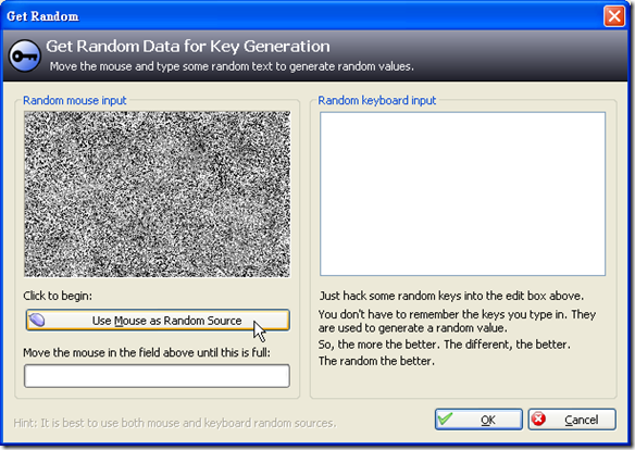 KeePass Password Safe - Create New Password Database - Get Random Data for Key Generation