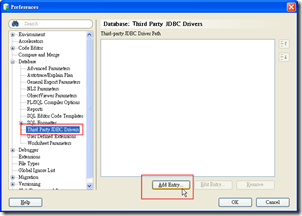 選取 Preferences 設定 Third Party JDBC Drivers