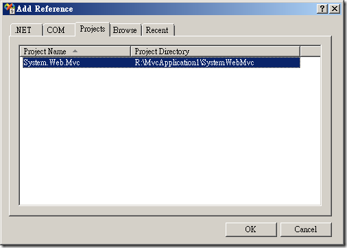 將 System.Web.Mvc 專案加入參考 
