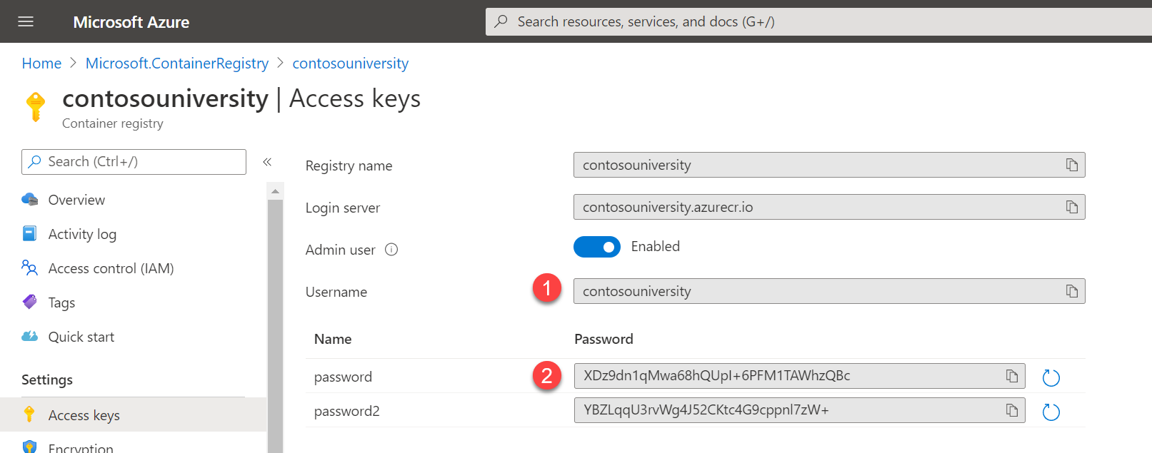 啟用 Admin user 之後，你就會得到一個 Username 與兩個 Password (任選一個皆可)