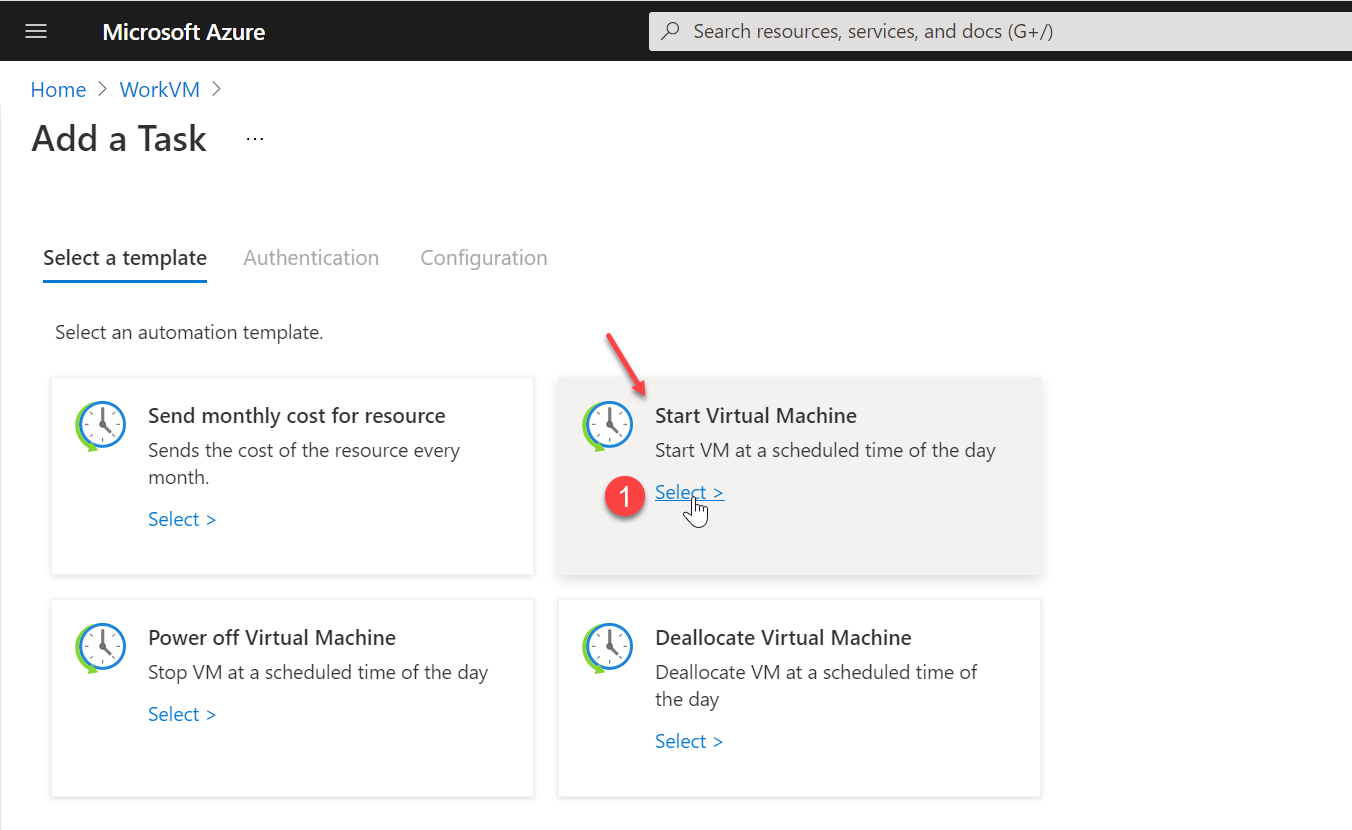 Select a template / Start Virtual Machine