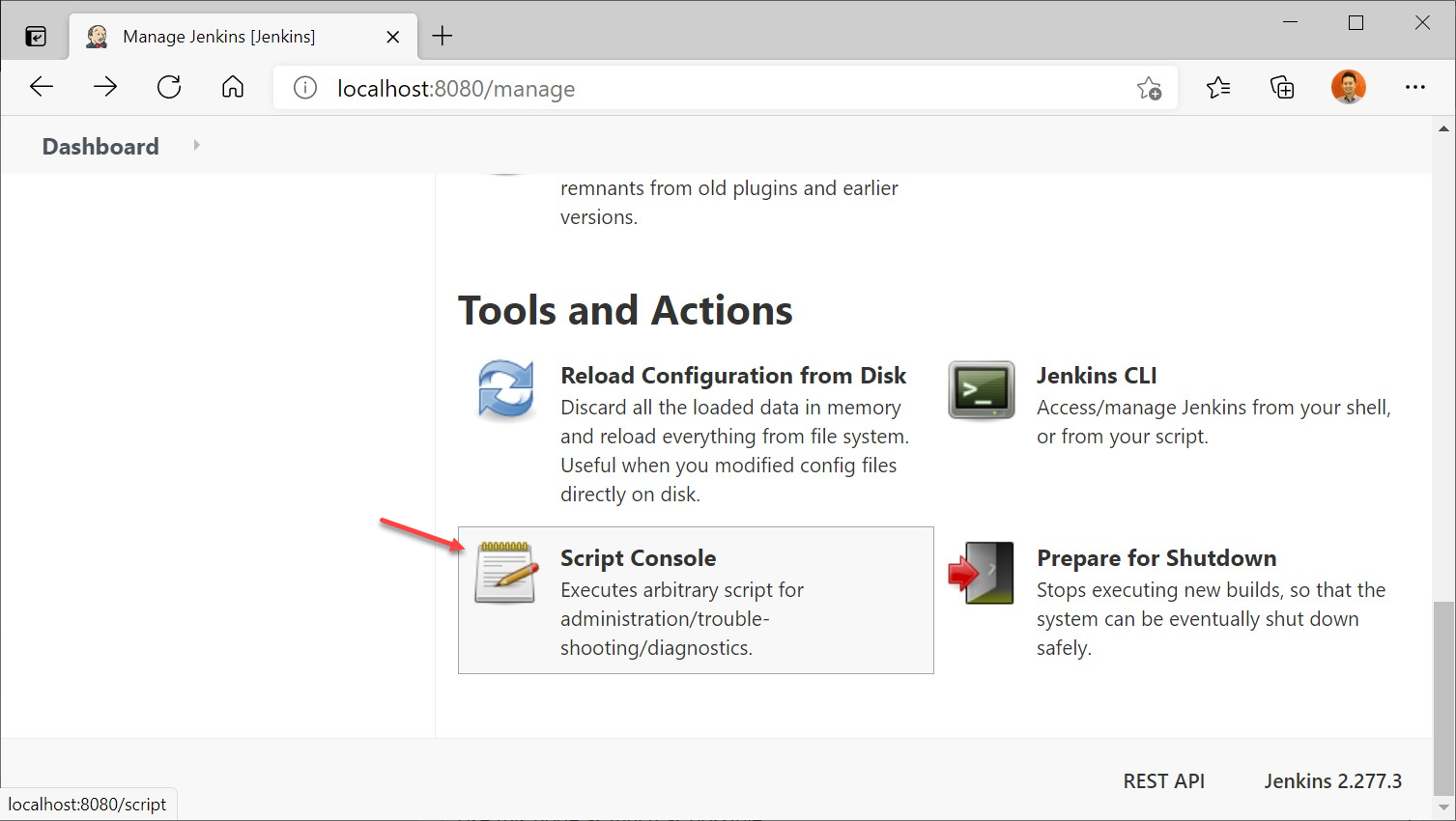Manage Jenkins > Script Console
