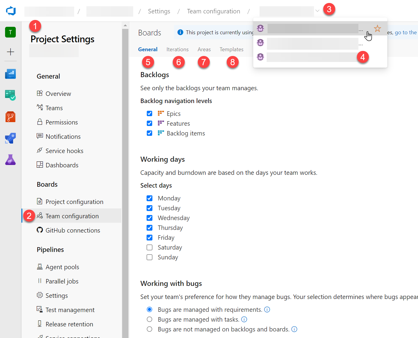 Project Settings > Team configuration > General