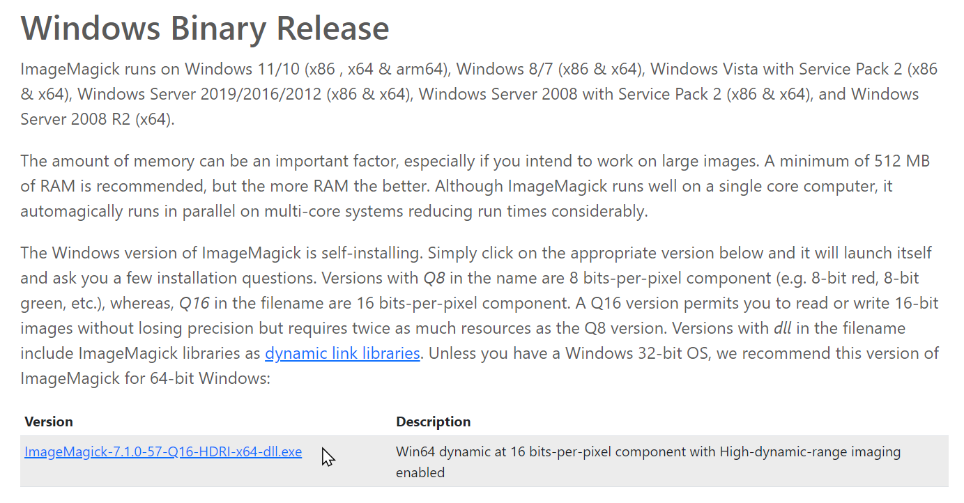 ImageMagick - Download - Windows Binary Release