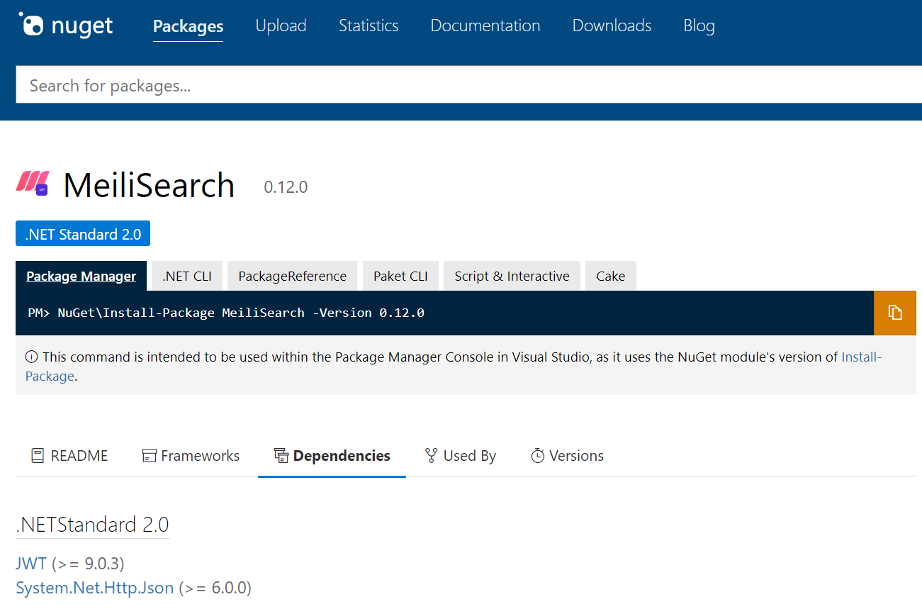 NuGet Gallery | MeiliSearch 0.12.0