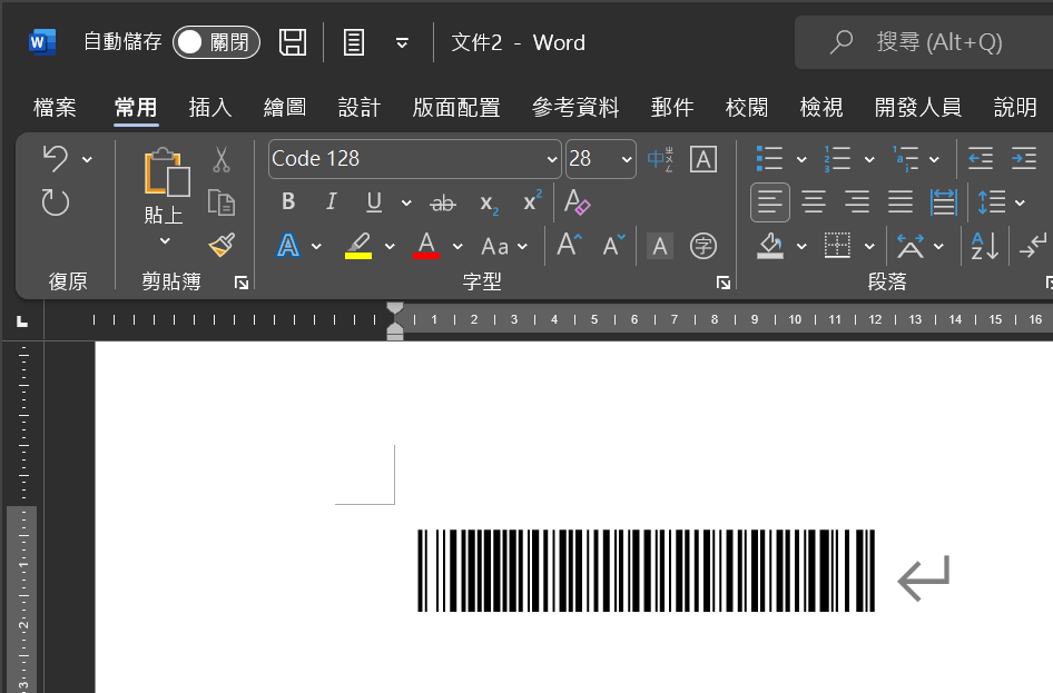 Code 128 in Microsoft Word